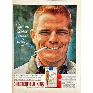 Chesterfield King Cigarettes "Tastes Great because the tobacco"Vtg Print Ad 1963